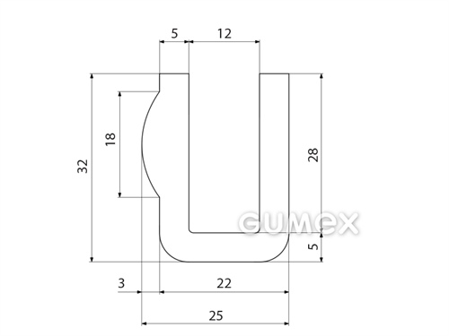 "U" Silikonprofil, 32x25/12mm, 55°ShA, -60°C/+180°C, transparent, 